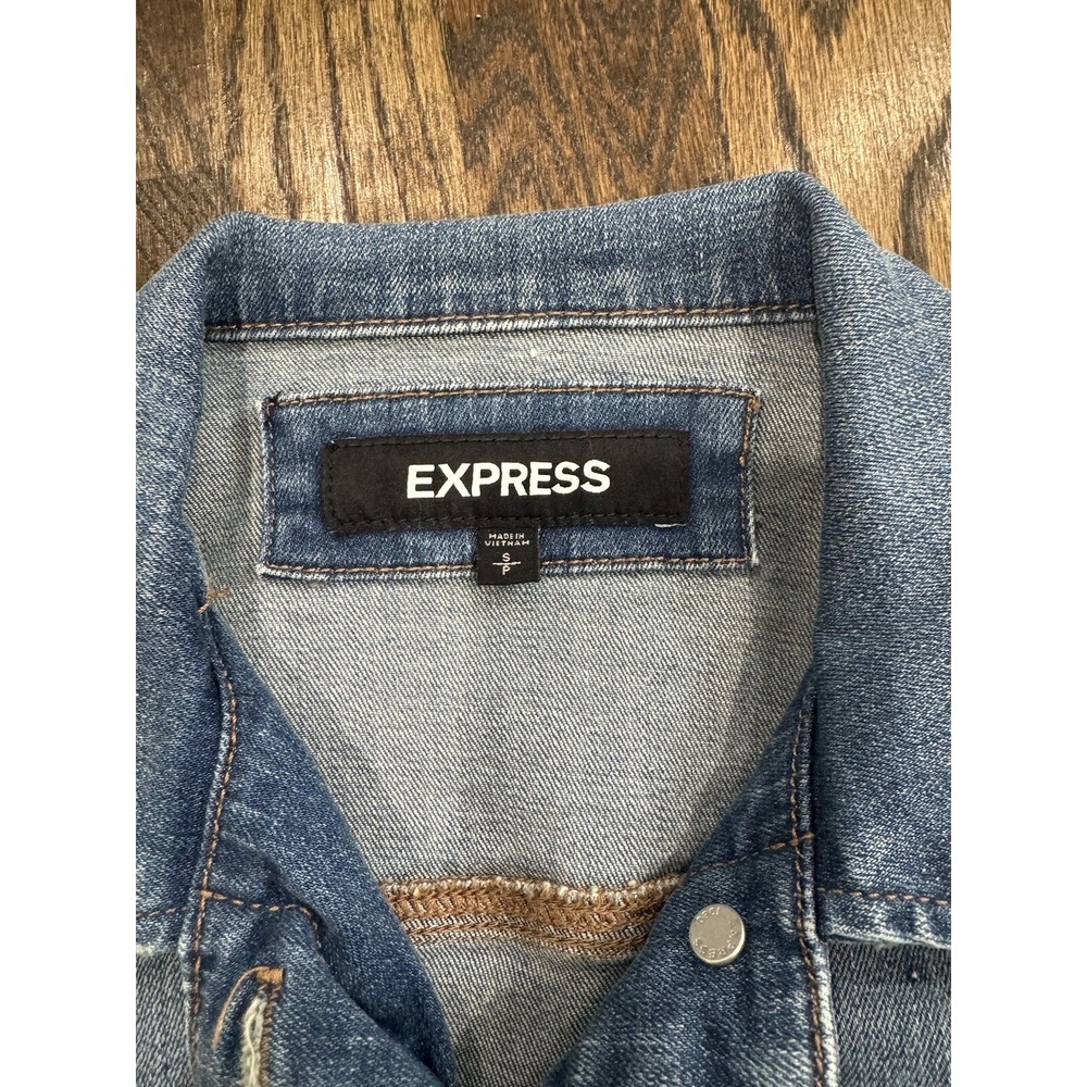 Women's Express Studded Distressed Denim Jacket Size S - Picture 9 of 12